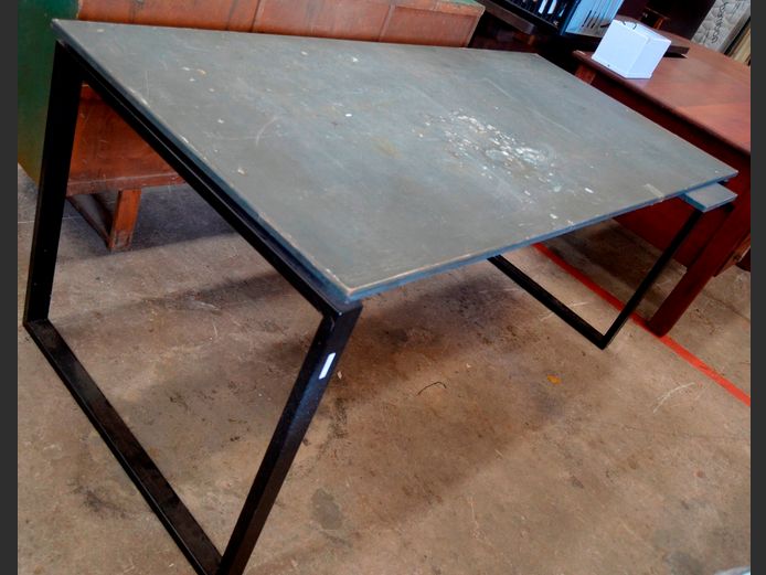 METAL & GREY TOP WORK TABLE, 180 x 80 x 74cm