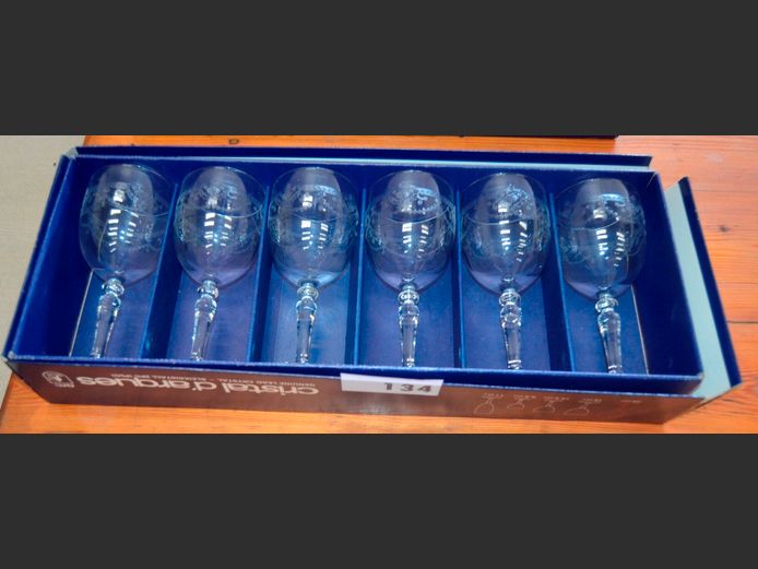 CRISTAL D'ARQUES SET OF 6 LEAD CRYSTAL WINE GLASSES