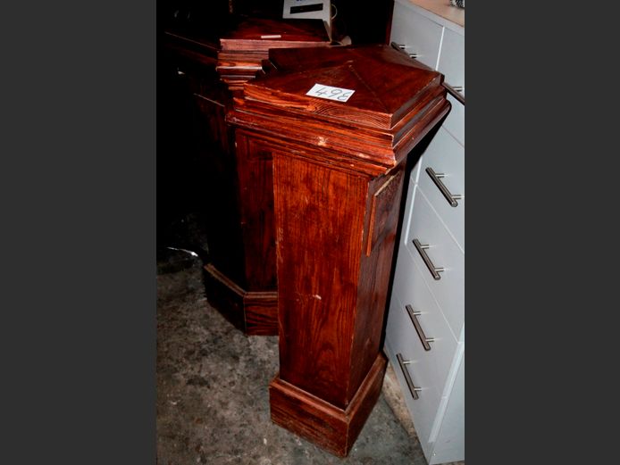 PAIR STAINED OAK STAIRWAY PLINTHS, 100cm High