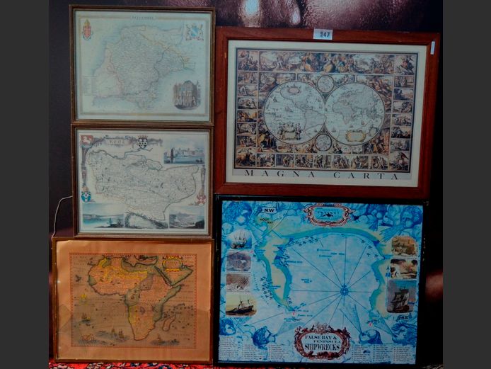 LOT OF 5: FRAMED MAPS