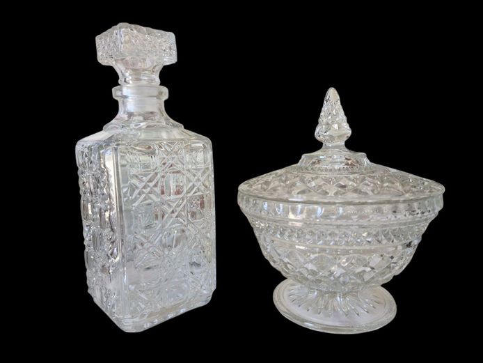 Vintage Anchor Hocking Wexford Candy Dish & Decanter