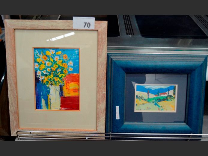 LOT OF 2: FRAMED VINTAGE WATERCOLOURS "FLOWERS" SIGNED MICHELLE BARNARD, 21 x 15cm & 13 x 8.5cm