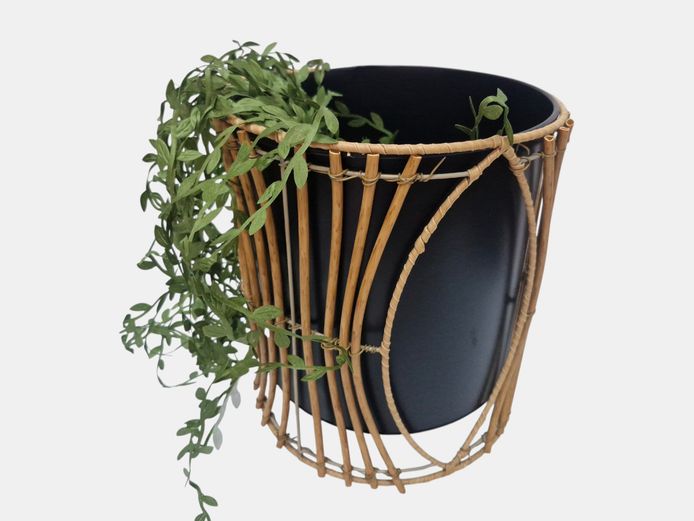 Boho-Style Rattan Wrap Metal Planter