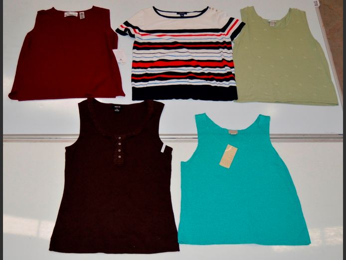 LOT OF 5 SLEEVELESS JERSEYS: WASSERMAN, CHAPS, etc [Sizes L & XL]