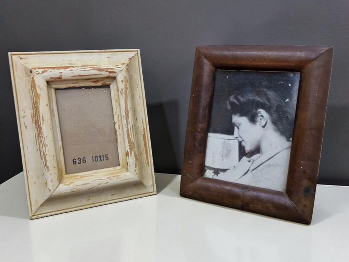 Vintage Photo Frame Set - Shabby Chic Wood & Tooled Leather