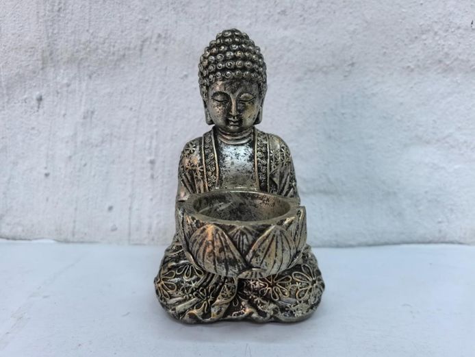 Small Gilded Resin Seated Lotus Tea Light Candle Holder