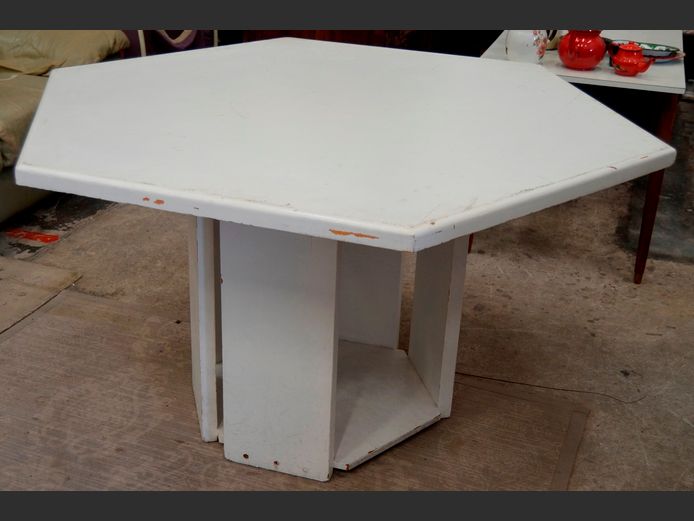 WHITE HEXAGONAL TABLE, 138cm Diameter x 74cm High [Needs re-painting]