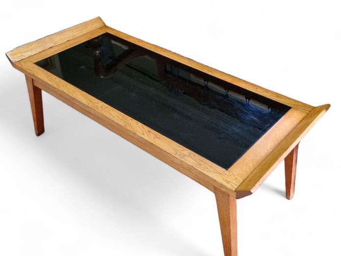 Retro Coffee Table with Black Glass Inlay