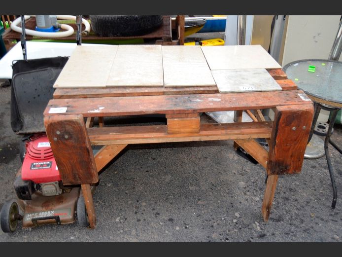 SLATTED OREGON WORK TABLE, 120 x 88 x 75cm