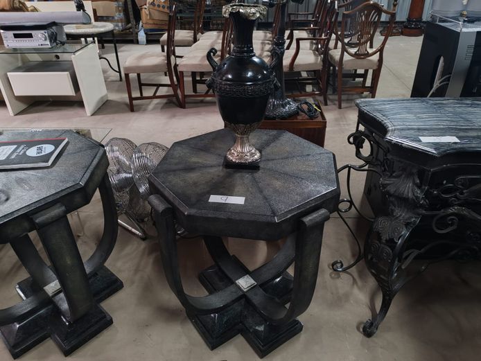 Shagreen Table with Onyx Base & Decorative Vase (STC)