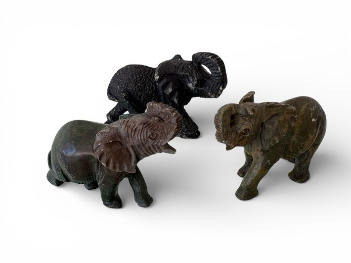 Set of 3 Hand-Carved Elephant Figurines