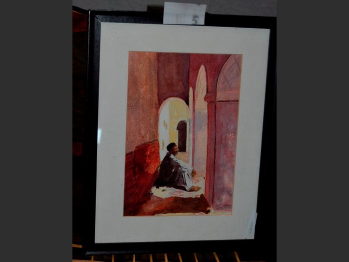 FRAMED WATERCOLOUR "SEATED MAN", 28.5 x 19.5cm