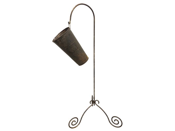 Vintage Metal Stand with Hanging Conical Tin Bucket