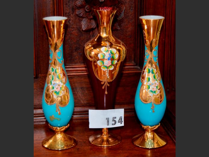 LOT OF 3: LUSTREWARE VASES, 26.5cm & 25cm High