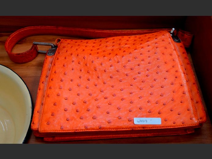 MAISTRO ORANGE OSTRICH LEATHER HANDBAG, 31 x 22cm