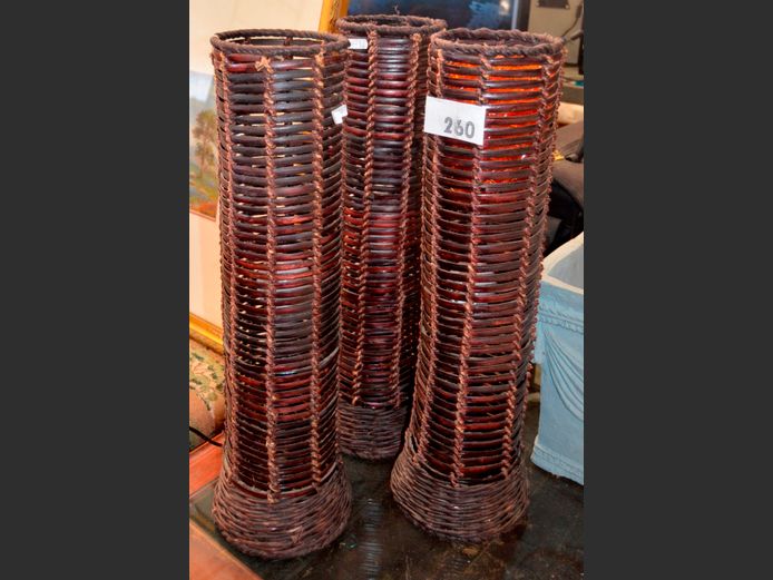 SET OF 3 RATTAN LAMPS, 59cm High