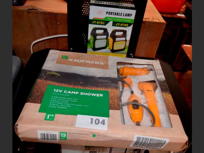 KAUFMANN 12V CAMPING SHOWER & A PORTABLE LAMP [Untested]