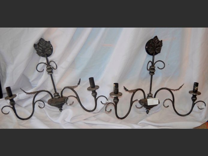 PAIR WROUGHT IRON WALL MOUNT LIGHTS, 60 x 47cm