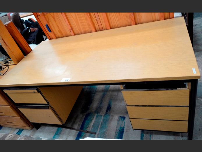 OAK FOIL & METAL 6-DRAWER DESK, 160 x 80 x 71cm [Needs attention]