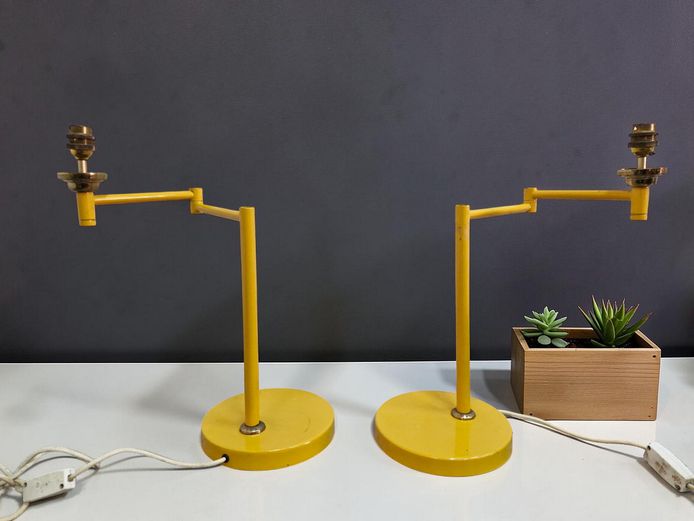 Mid-Century Modern Yellow Articulated Swing-Arm Table Lamps