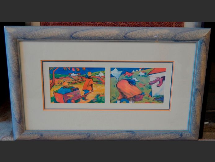 FRAMED PRINT "FARM WORKERS" BY ROSITA MANSER, 20 x 14cm [39220-26]