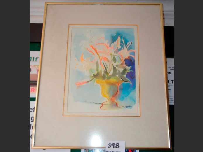 FRAMED WATERCOLOUR "FLOWERS IN VASE", 36 x 26cm [40666-1]