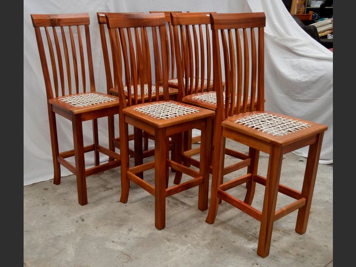 SET OF 6 BLACKWOOD COUNTER CHAIRS WITH RIEMPIE SEATS