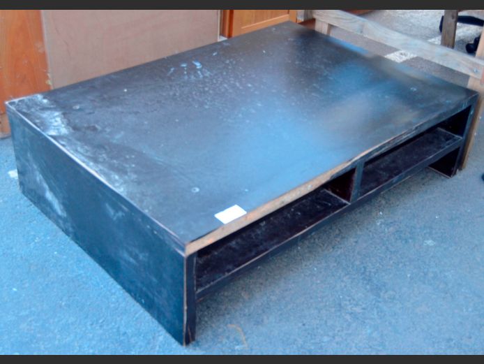 BLACK PAINTED SUPAWOOD COFFEE TABLE, 130 x 90 x 34cm [Water damaged]