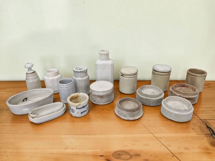 Collection of Antique Victorian Ceramic & Milk Glass Apothecary Ointment Jars