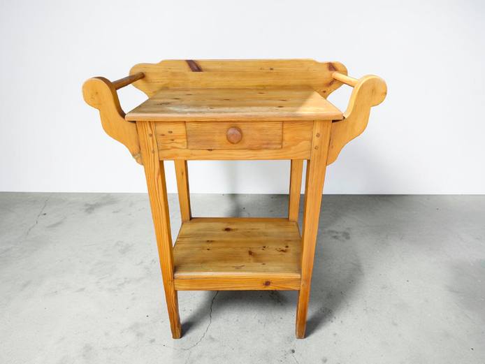 Vintage Pine Washstand with Scroll Side Galleries