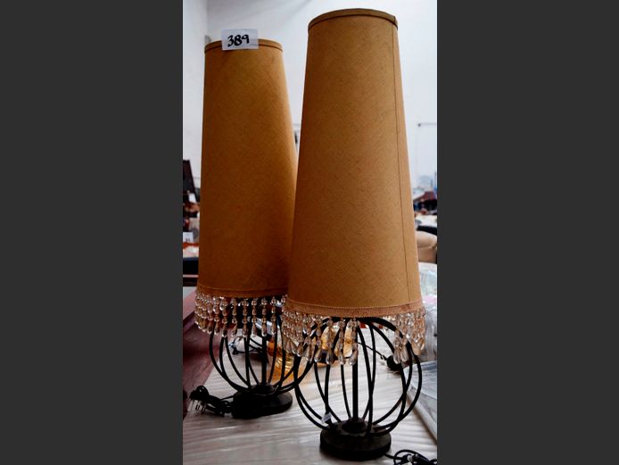 PAIR METAL LAMPS WITH SHADES, 77cm High