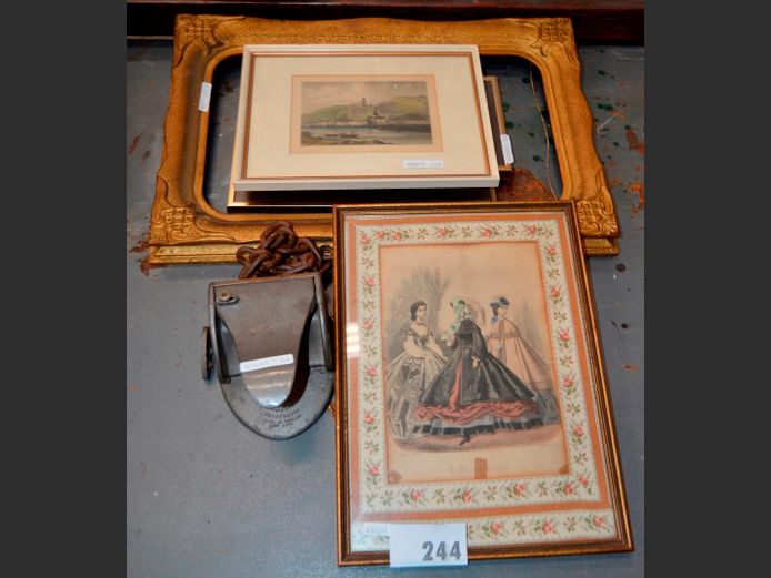 LOT: 2 x FRAMED VINTAGE PRINTS, PICTURE FRAME, etc
