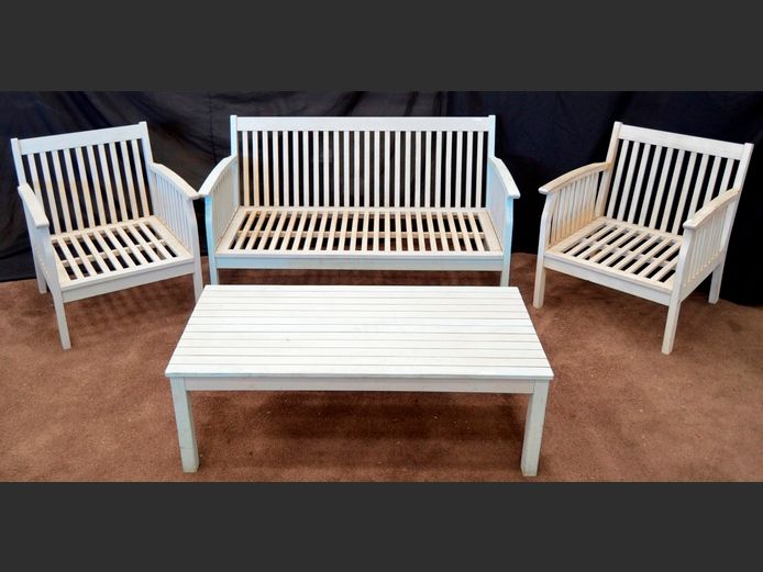 WOODEN 3-PIECE, 4-SEATER PATIO SET WITH MATCHING COFFEE TABLE, 120 x 60 x 40cm [Coffee Table]