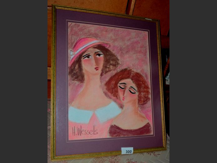 FRAMED PASTEL "LADIES" SIGNED H. WESSELS, 63.5 x 49.5cm
