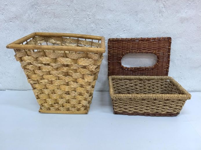 2-Piece Woven Wicker Bin & Tissue Box Holder