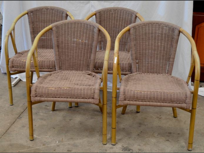 SET OF 4 ALL WEATHER WICKER ARMCHAIRS [Torn in places]