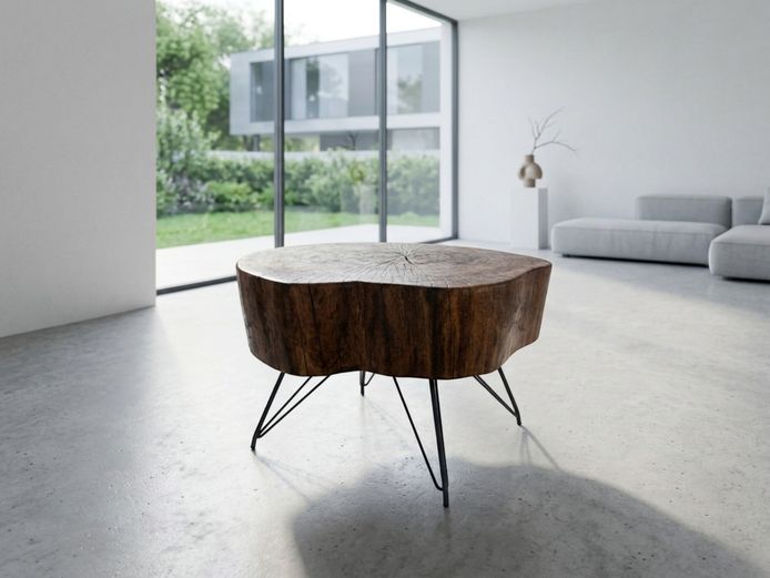 Contemporary Rustic Tree Slice Coffee / Side Table on Hairpin Legs