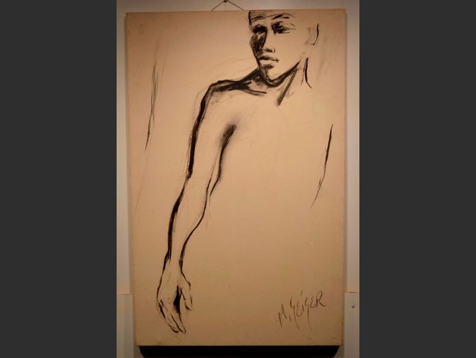 UNFRAMED OIL ON CANVAS "FIGURE OF A MAN", SIGNED M. GEIGER, 70 x 110cm