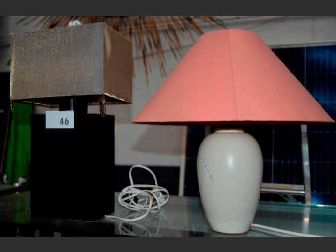 LOT OF 2: BEDSIDE LAMPS WITH SHADES, 41cm High & 38cm High