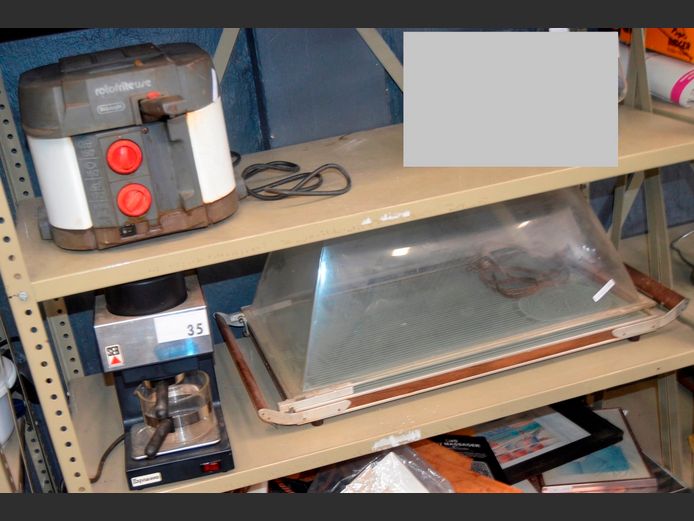 LOT ON 2 SHELVES: SEB ESPRESSO MACHINE, SALTON HOTTRAY WITH HOOD, etc [Untested]