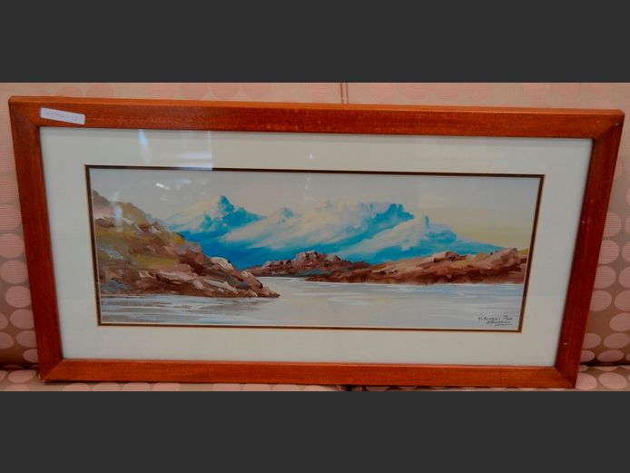 FRAMED WATERCOLOUR "MITCHELL'S PASS" SIGNED H. ANDERSON, 49.5 x 19.5cm