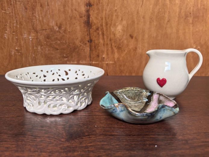 Assorted Ceramic Trio: Reticulated Bowl, Milk Jug & Lattice Bowl