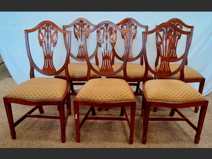 SET OF 6 ANTIQUE MAHOGANY SHIELD BACK DINING CHAIRS