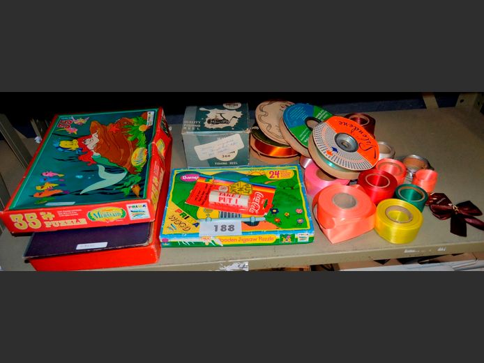 BOARD GAMES, PUZZLES, RIBBON, etc