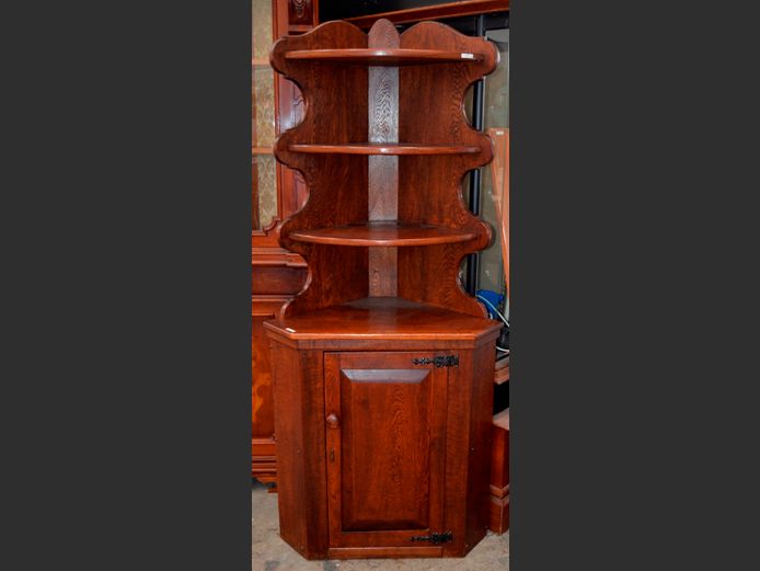 STAINED OAK SINGLE DOOR, 3-TIER CORNER CABINET, 50 x 50 x 183cm