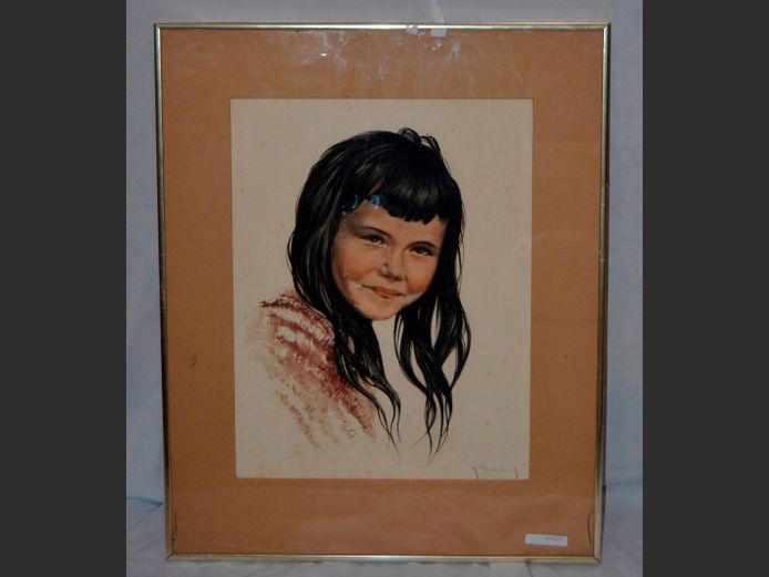FRAMED & SIGNED PRINT "PORTRAIT OF A GIRL", 41 x 32cm