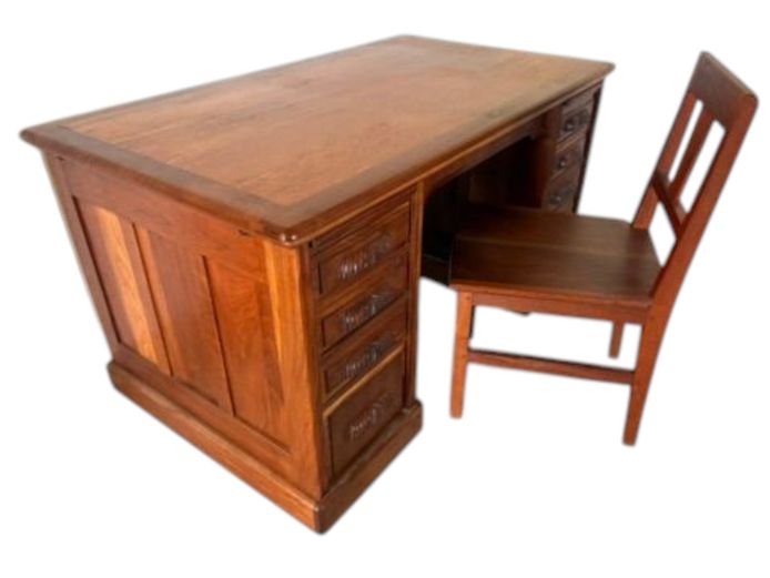 Solid Imbuia Double-Pedestal Executive Desk with Matching Chair
