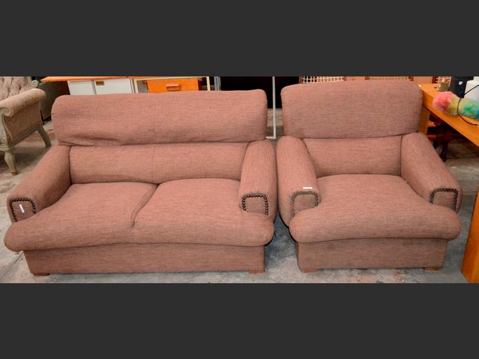 BROWN UPHOLSTERED 2-PIECE, 3-SEATER LOUNGE SUITE