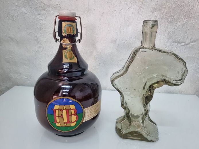 Vintage FB Beer Bottle & Africa-Shaped Glass Decanter