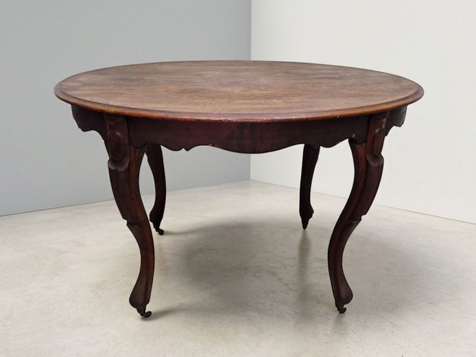 Antique Victorian Oval Solid Wood Center Table with Cabriole Legs & Castors